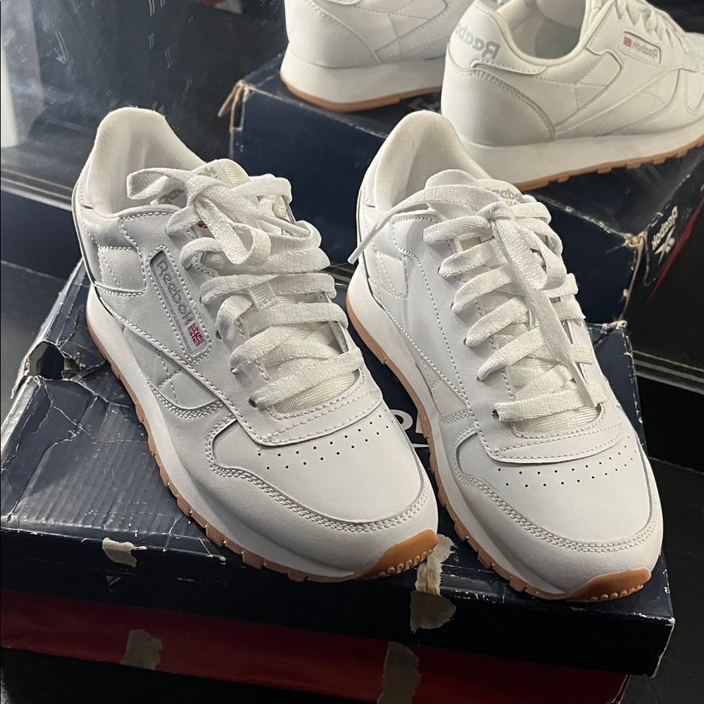Reebok White Leather Sneakers with Gum Sole